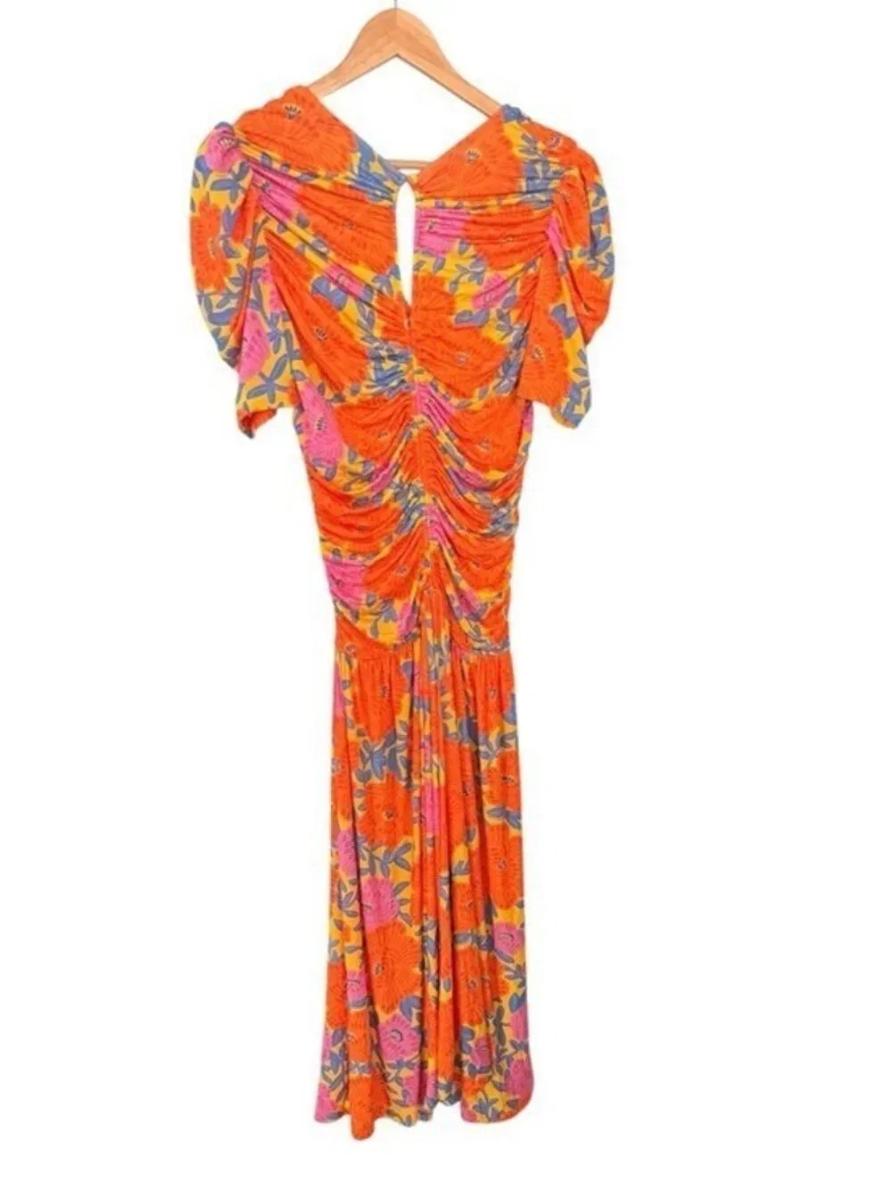 ANTHROPOLOGIE Farm Rio Short Sleeve Ruched Midi Dress Tropical Floral Size M NEW - Picture 8 of 11